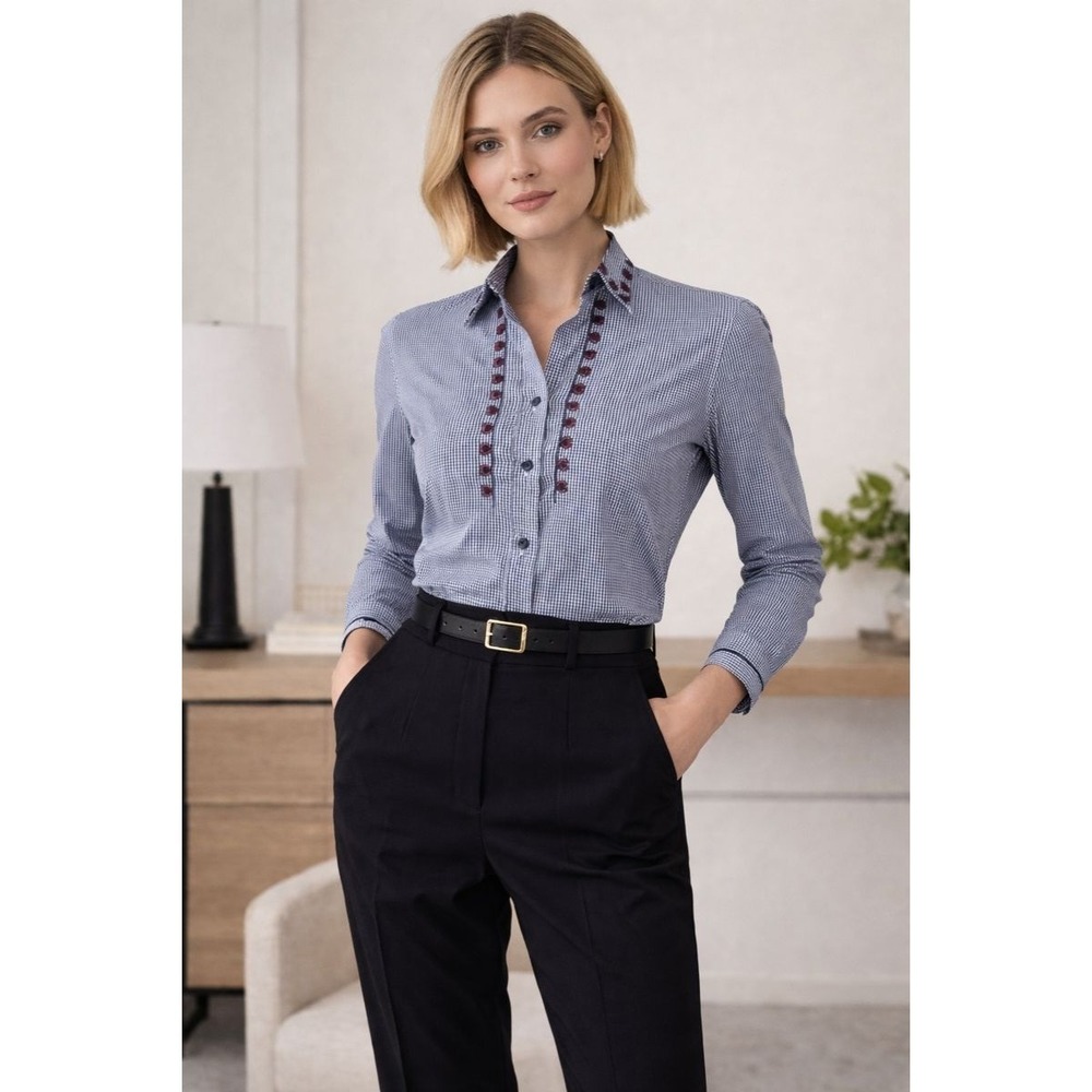 MAGIA Italy Heart Embroidery Gingham Shirt Size 10 Cottagecore Light Academia